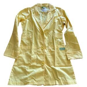 NWT Butter Soft Ledro Scrub Jacket Womens XS Yellow Lab Coat Nurse Uniform Retro